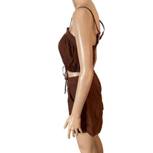 Load image into Gallery viewer, Cupshe Brown 2 Pc Set Crop Top Shorts Smocked Strap Summer Outfit Women S New