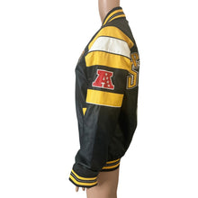 Load image into Gallery viewer, Pittsburgh Steelers G-III NFL Faux Leather Varsity Bomber Jacket XS Black Gold