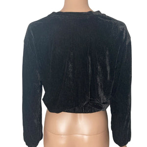 La La Land Crop Top Womens Small Black Corduroy Velour