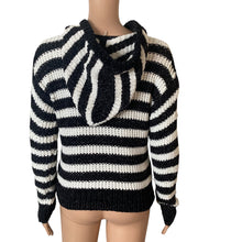 Load image into Gallery viewer, FOREVER 21 Hooded Sweater Womens Juniors 13/14 Black White Striped New