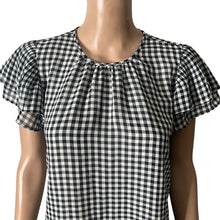 Load image into Gallery viewer, Ann Taylor Petite Blouse Womens Small Petite Navy White Gingham Check Flutter