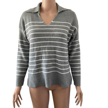 Load image into Gallery viewer, Philosophy Sweater Womens Medium Pullover Gray White Horizontal Striped