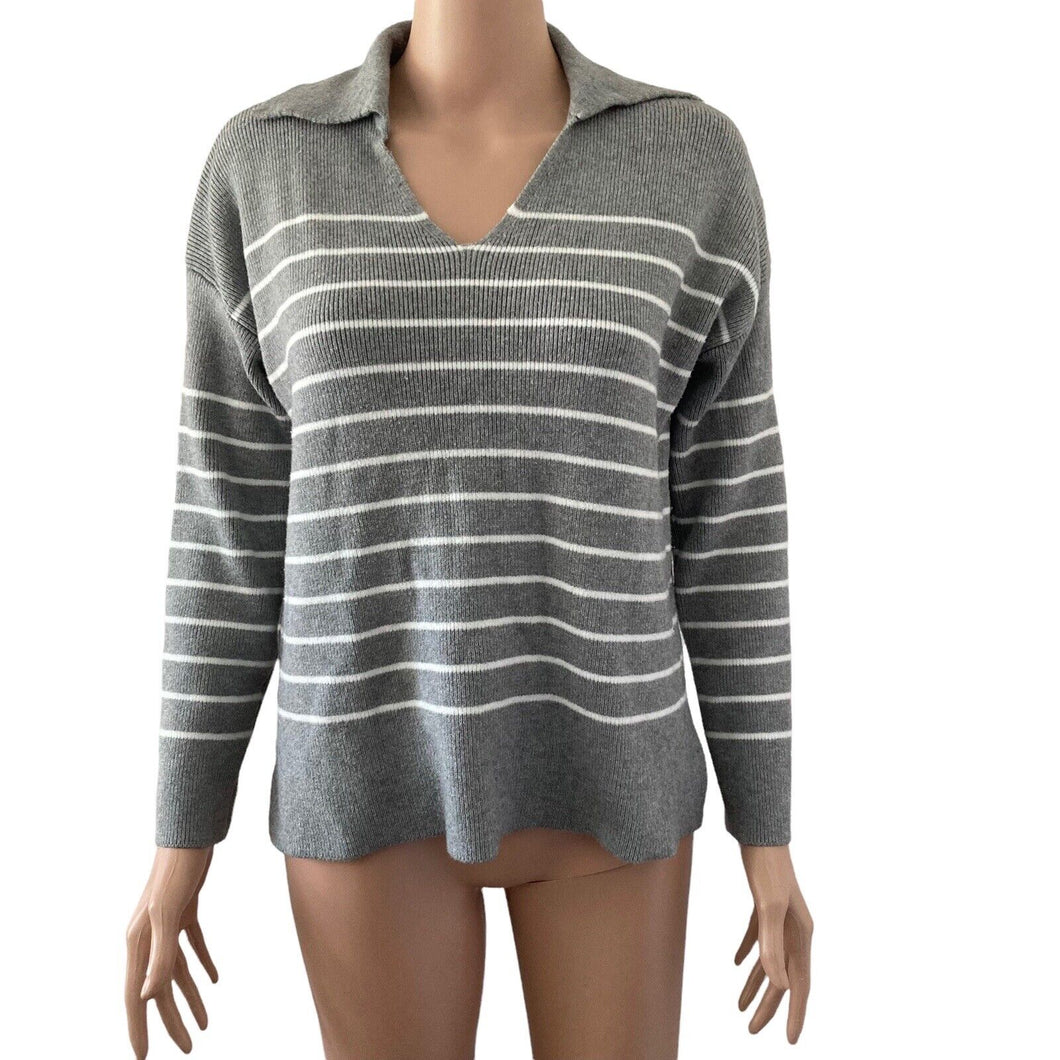 Philosophy Sweater Womens Medium Pullover Gray White Horizontal Striped