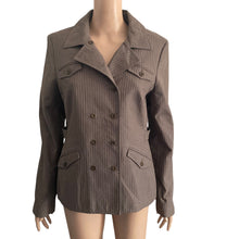 Load image into Gallery viewer, Ted Baker London Size 3 US 8 Brown Pinstripe Double Breasted Cotton Blazer Jacket