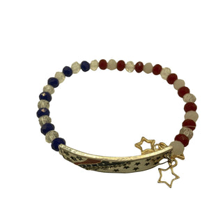 American Bracelet Stretch Beaded Charms Patriot USA American Flag Stars Stripes