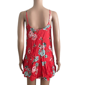 Love, Fire Mini Dress Womens Small Hibiscus Floral Red Lightweight Flowy