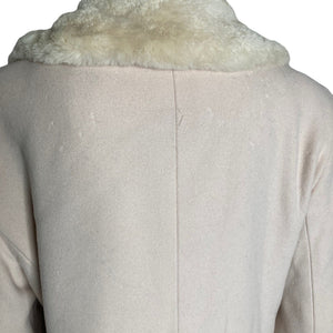 Cole Haan Cashmere Wool Blend Coat Womens 10 Beaver Fur Collar Ivory