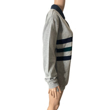 Load image into Gallery viewer, VTG Champions Choice Mens Small Gray Rugby Sweatshirt Long Sleeve Polo Striped