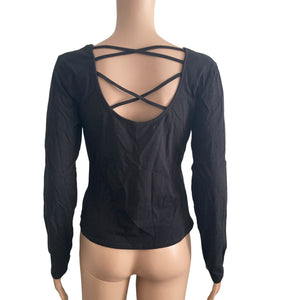 Derek Heart Top Womens Large Black Stretch Criss Cross Back