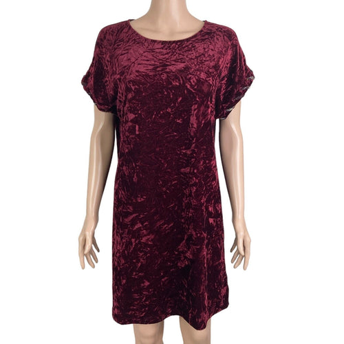Mystree Dress Womens Small Burgundy Crushed Velvet Velour Lace Up Short Sleeve