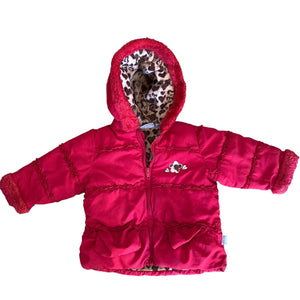 Bon BeBe Jacket Toddler Girls 2T Coat Red Leopard Lining Full Zip