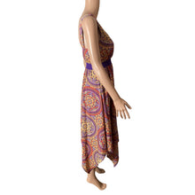 Load image into Gallery viewer, Route 66 Womens S 4-6 Paisley Handkerchief Hem Dress Purple Orange Boho Midi