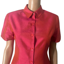 Load image into Gallery viewer, Ann Taylor Blouse Womens Size 6 Pink Iridescent 100% Silk Short Sleeve Button Front Shirt