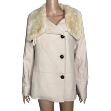 Load image into Gallery viewer, Cole Haan Cashmere Wool Blend Coat Womens 10 Beaver Fur Collar Ivory