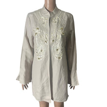 Load image into Gallery viewer, Badgley Mischka American Glamour Tunic Blouse Womens Medium Beaded Beige White