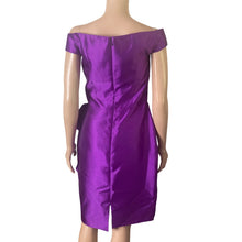 Load image into Gallery viewer, Lazaro Dress Womens 8 Purple Satin Sheath Off Shoulder Ruffle Cocktail Formal