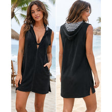 Load image into Gallery viewer, Catalina Hooded Swim Cover Up XL 16-18 Black Sleeveless Zip Terry Beach Dress