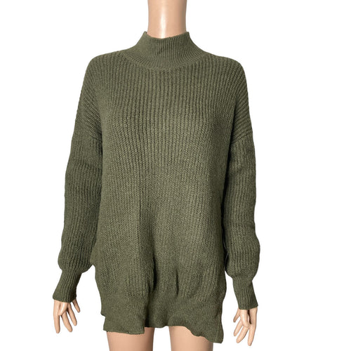 ABOUND Sweater Womens Small Mock Neck Olive Green Ribbed