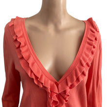 Load image into Gallery viewer, Talbots Petites M Pima Cotton Coral Ruffle Button Front Cardigan Sweater