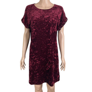 Mystree Dress Womens Small Burgundy Crushed Velvet Velour Lace Up Short Sleeve