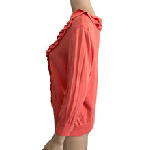 Load image into Gallery viewer, Talbots Petites M Pima Cotton Coral Ruffle Button Front Cardigan Sweater
