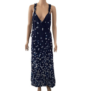 Lovestitch Maxi Dress Floral Womens Large Navy White Strappy Sleeve New