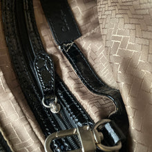 Load image into Gallery viewer, Cole Haan Hobo Bag Womens Black Patent Leather Croc Embossed Y2K Shoulder Purse