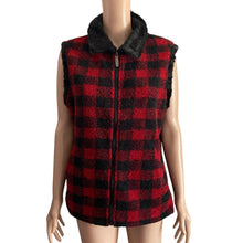 Load image into Gallery viewer, Woolrich Vest Womens Medium Tartan Black Red Plaid Faux Fur Collar