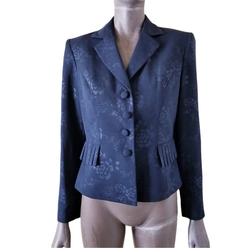 Dress Barn Blazer Womens Size 8 Navy Blue on Blue Floral 4 Button