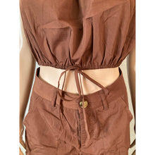 Load image into Gallery viewer, Cupshe Brown 2 Pc Set Crop Top Shorts Smocked Strap Summer Outfit Women S New