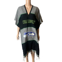Load image into Gallery viewer, Seattle Seahawks Poncho Caftan Dress Fringe NFL Team Logo Black Gray Womens
