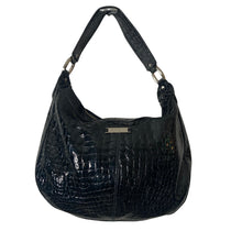 Load image into Gallery viewer, Cole Haan Hobo Bag Womens Black Patent Leather Croc Embossed Y2K Shoulder Purse