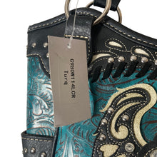 Load image into Gallery viewer, Western Handbag Womens Turquoise Rhinestone Cross Angel Wings Studded Purse