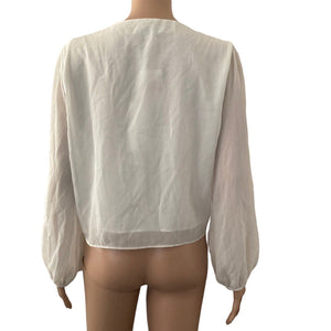 Wayf Blouse Womens Small White Button Tie Front Light Weight New