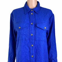 Load image into Gallery viewer, BP Wildfang Fleece Shirt Women’s XS Blue Button Front Herringbone New