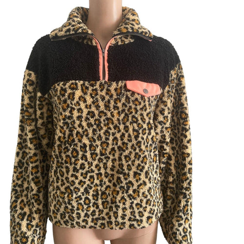 BP. Fleece Pullover Womens Size XXS Leopard Print 1/4 Zip