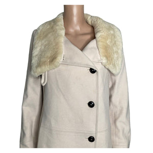 Cole Haan Cashmere Wool Blend Coat Womens 10 Beaver Fur Collar Ivory