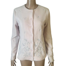 Load image into Gallery viewer, Basic Edition Fleece Cardigan Sweater Jacket Womens Small Embroidered Pink Silver