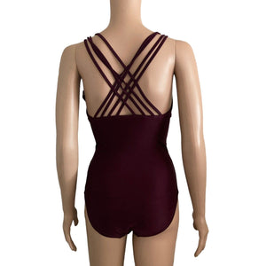 Merona Swimsuit Womens Small One Piece Plum Shirred Strappy Back