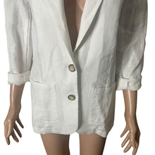 Load image into Gallery viewer, Garnet Hill White Linen Blazer Womens XS Lightweight Roll-Sleeve Single-Breasted