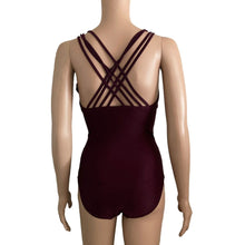 Load image into Gallery viewer, Merona Swimsuit Womens Medium Plum Shirred Strappy Back One Piece