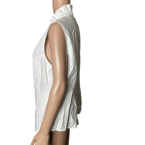 Brooks Brothers Shirt Womens 14 White Ruffled Neckline Sleeveless