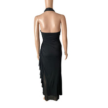 Load image into Gallery viewer, Vintage Black Halter Maxi Dress Womens Small Rhinestone Open Back Formal Gown