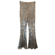 Load image into Gallery viewer, Club L London Silver Sequin Flare Pants Womens US 2 Hi Rise Party Festival Glam