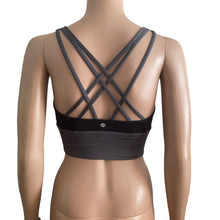 Load image into Gallery viewer, CRZ Yoga Sports Bra Small Longline Cross Back Black Grey