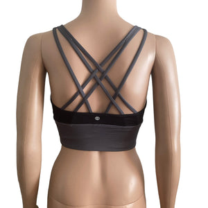 CRZ Yoga Sports Bra Small Longline Cross Back Black Grey