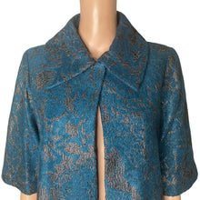 Load image into Gallery viewer, CAbi Lisboa Topper Jacket Womens XS Teal Silver Jacquard Wool Blend Cape #168