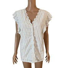Load image into Gallery viewer, Cupshe White Lace Cover Up Top XL Flutter Sleeve Beach Boho Swim Blouse Textured Knit