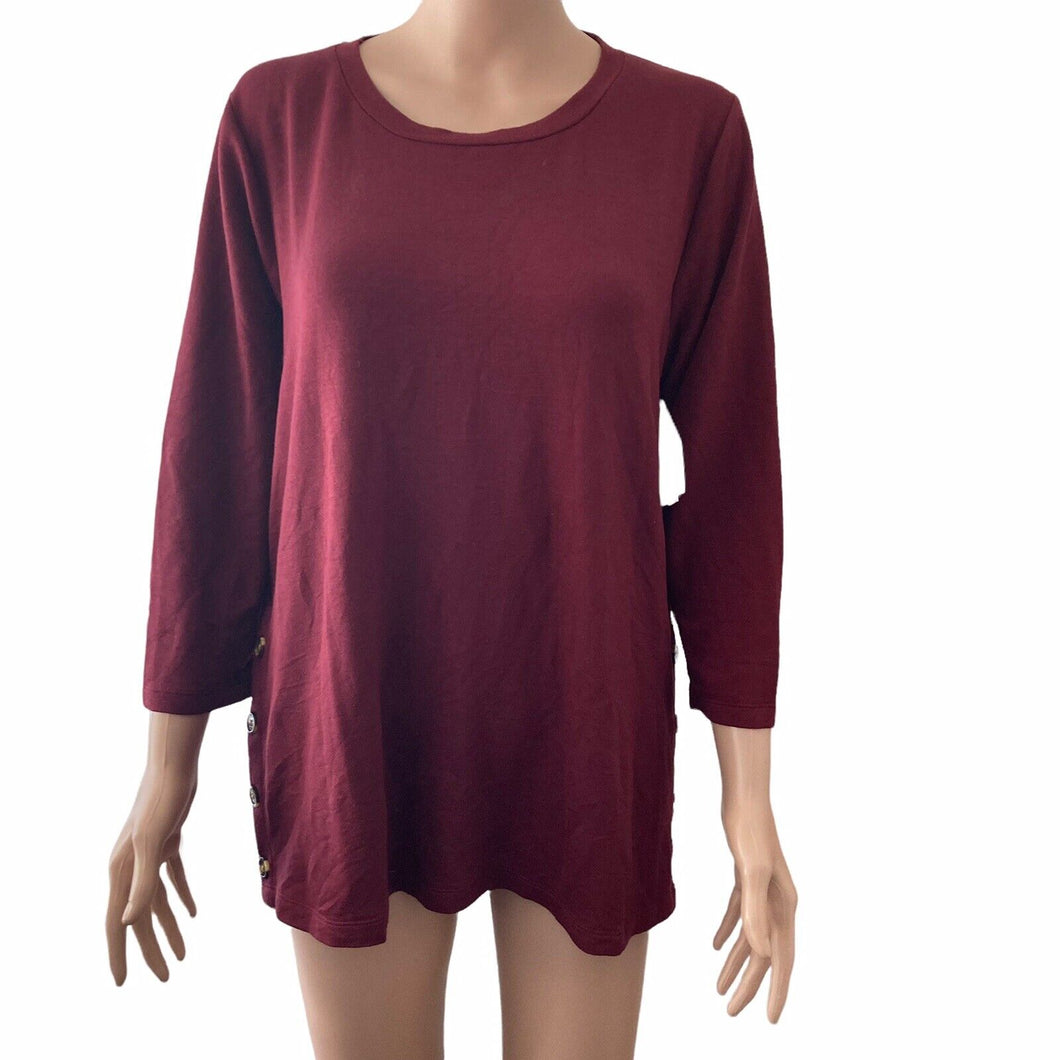 Bobeau Shirt Womens Size L Burgundy Red Button Accent Lightweight Knit