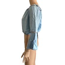 Load image into Gallery viewer, Walter Baker Crop Top Womens Medium Light Blue Bell Sleeve Lyocell